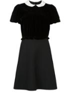 Valentino Bimaterial Contrast Collar Dress, Women's, Size: 38, Black, Silk/viscose