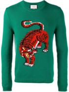 Gucci Tiger Intarsia Jumper, Men's, Size: Medium, Green, Wool