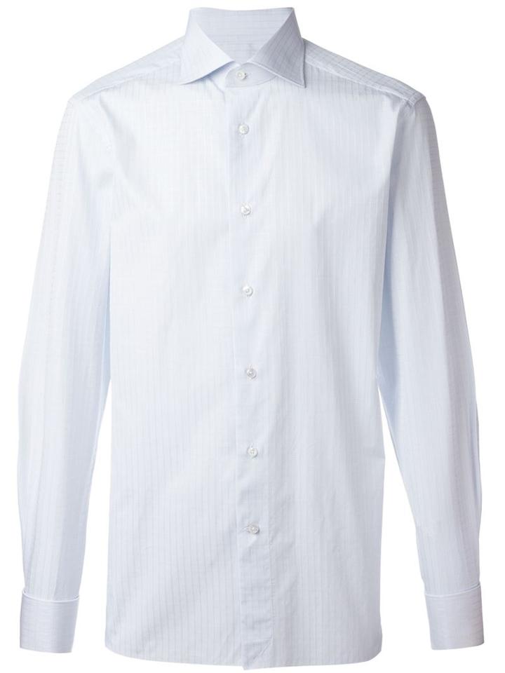 Ermenegildo Zegna Textured Shirt, Men's, Size: 39, Blue, Cotton