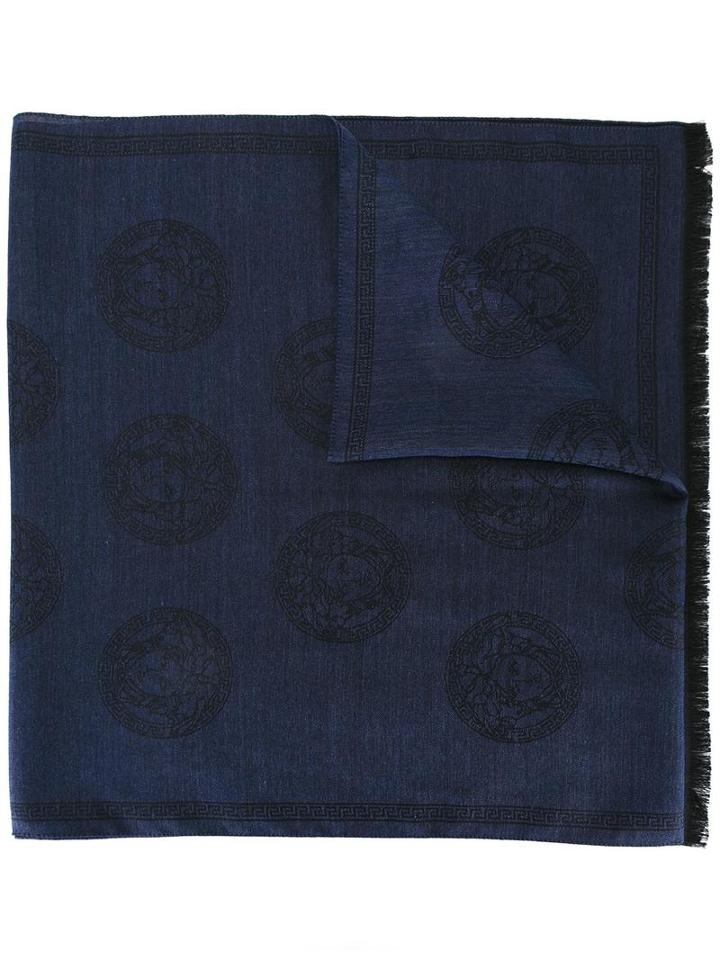 Versace Long Medusa Scarf, Men's, Blue, Silk/wool