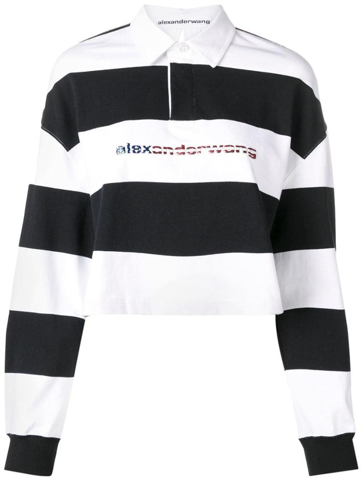 Alexander Wang Cropped Striped Polo Shirt - White