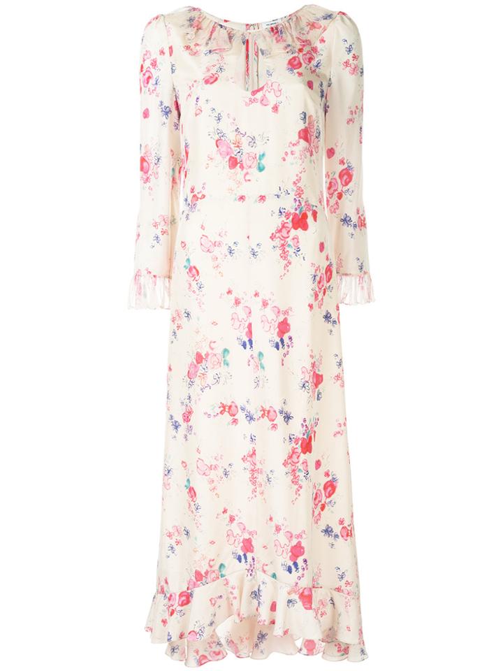 Vilshenko Floral Print Frill Hem Dress - Nude & Neutrals