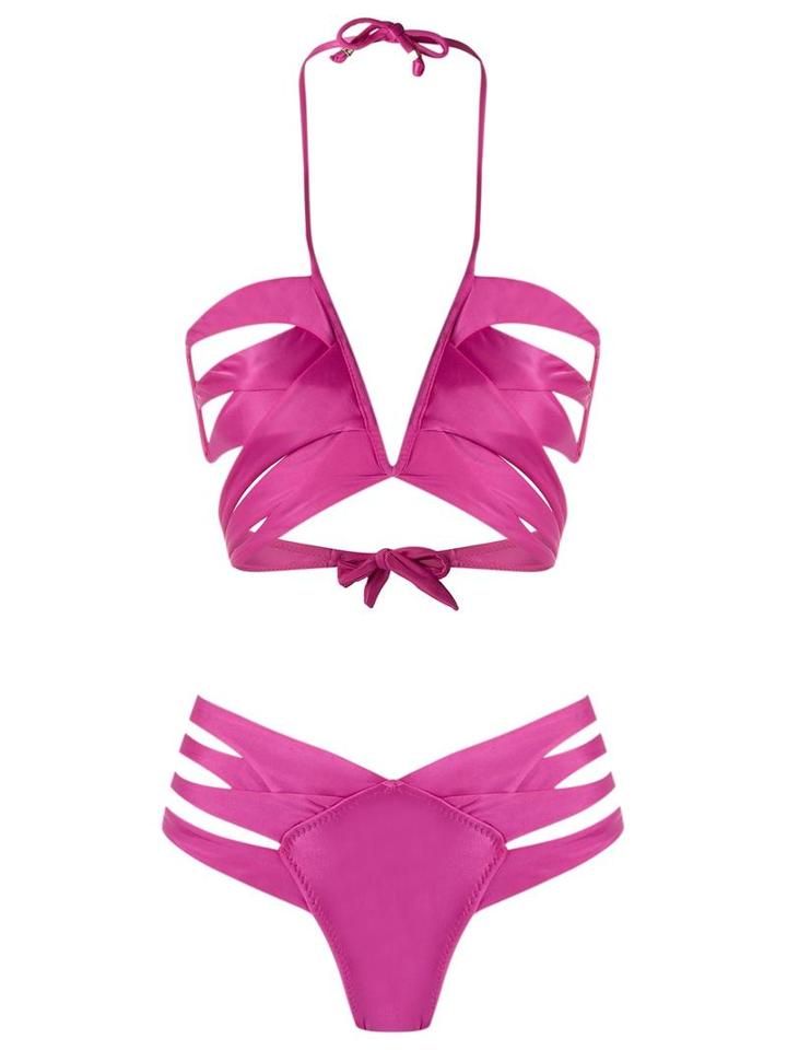 Amir Slama Strappy Swimsuit, Women's, Size: P, Pink/purple, Elastodiene