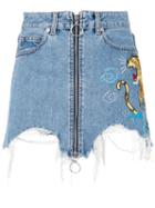 Marcelo Burlon County Of Milan - Denim Ripped Zip Front Tiger Patch Skirt - Women - Cotton - 29, Blue, Cotton