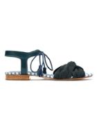 Sarah Chofakian Lace Up Suede Sandals - Blue