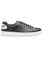 Prada Leather Sneakers With Comics Patch - Black