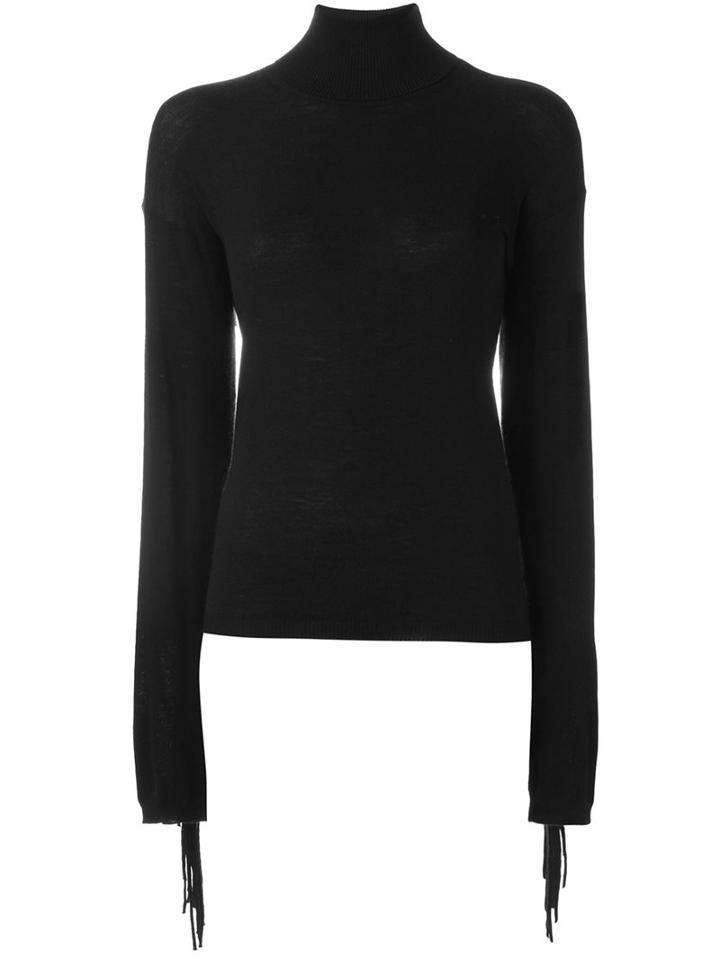 P.a.r.o.s.h. Roll Neck Fringed Sweater, Women's, Size: Large, Black, Cashmere/wool