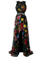 Philipp Plein Floral Print Lace Trim Dress - Black
