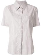 Chanel Pre-owned Cc Logo Short Sleeve Striped Shirt - Brown