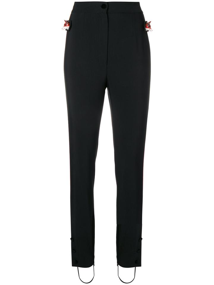 Dolce & Gabbana Tuxedo Stripe Fox Trim Trousers - Black