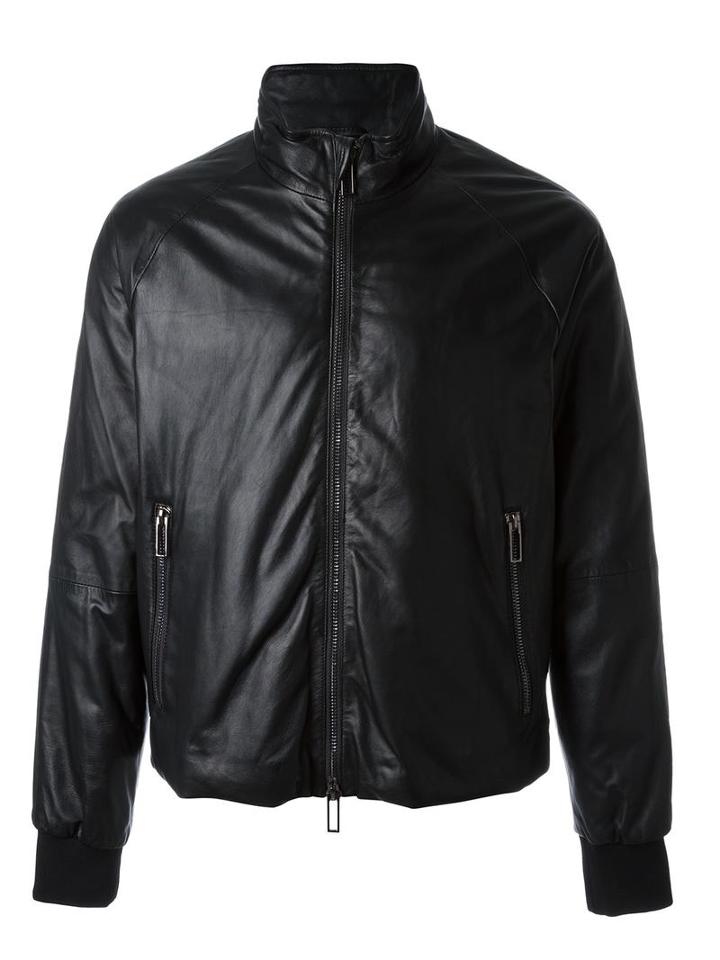 Emporio Armani Leather Bomber Jacket, Men's, Size: 48, Black, Lamb Skin/polyester