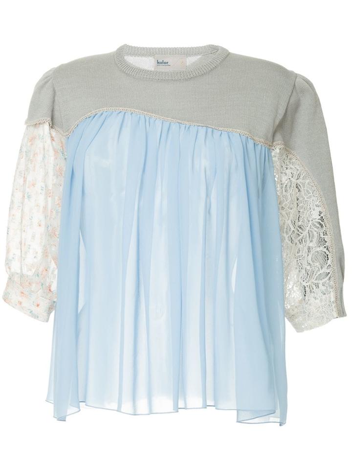 Kolor Mixed Material Panelled Blouse - Blue