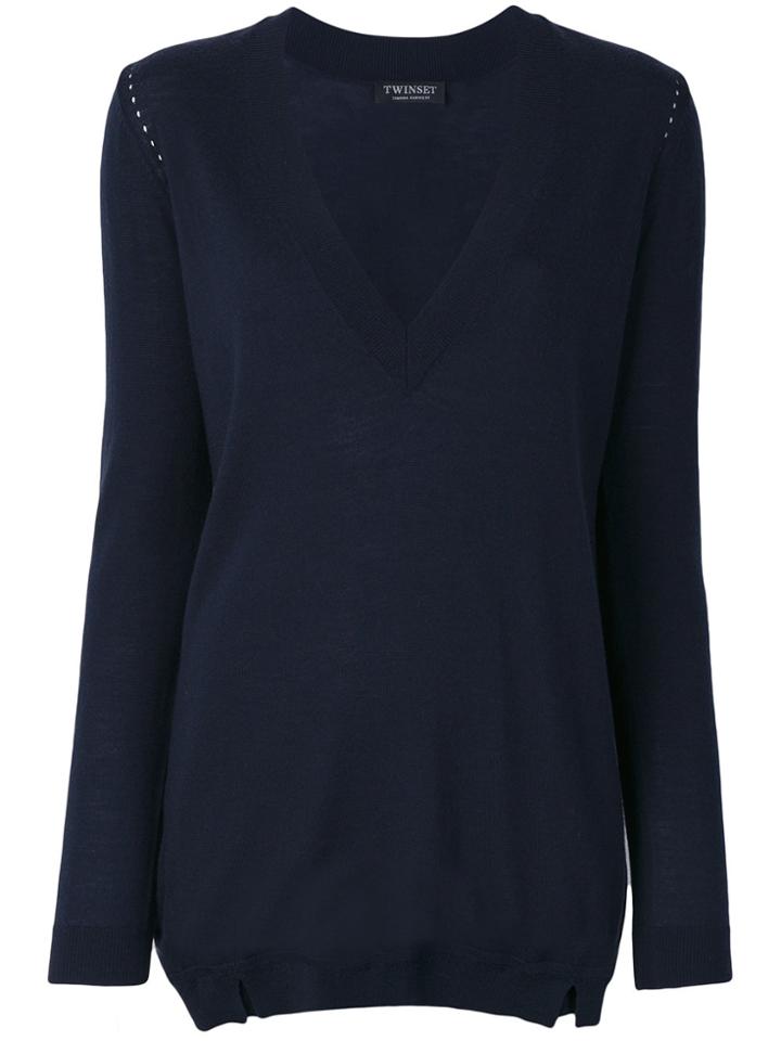 Twin-set Deep V-neck Sweater - Blue