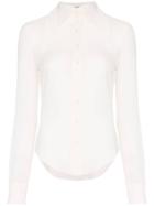 Saint Laurent Extended Wing Collar Long-sleeved Silk Shirt - Neutrals