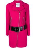 Moschino Long Belted Biker Jacket - Pink