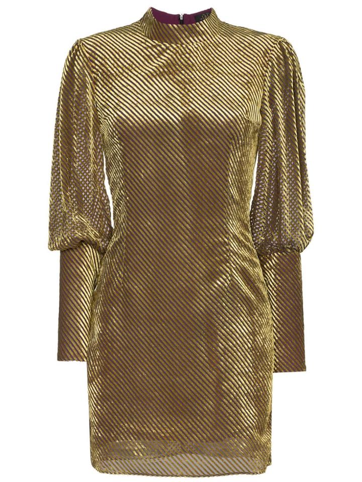 De La Vali Jane Stripe Velvet Silk Blend Mini Dress - Yellow & Orange