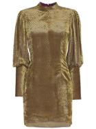 De La Vali Jane Stripe Velvet Silk Blend Mini Dress - Yellow & Orange