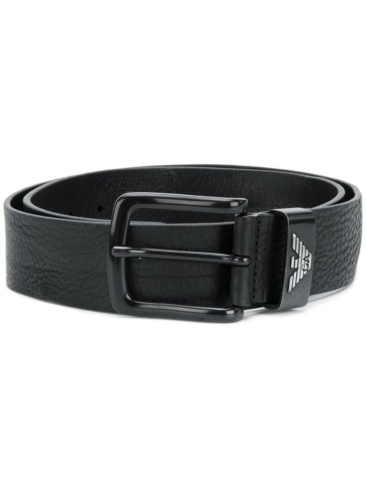 Emporio Armani Textured Square Buckle Belt - Black