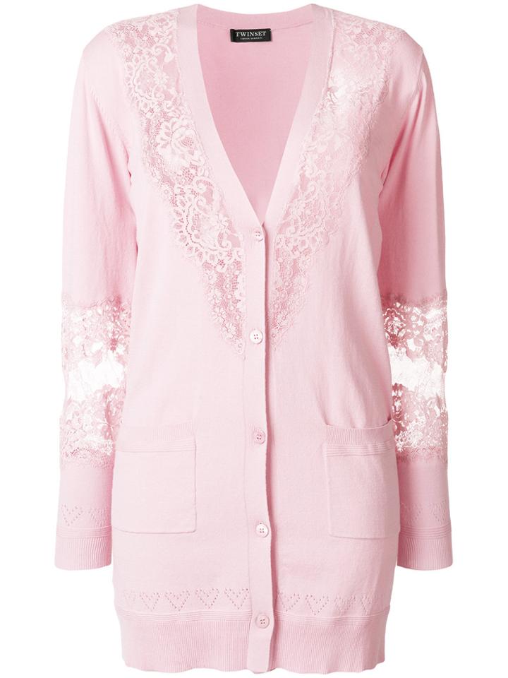 Twin-set Lace Panels Cardigan - Pink & Purple