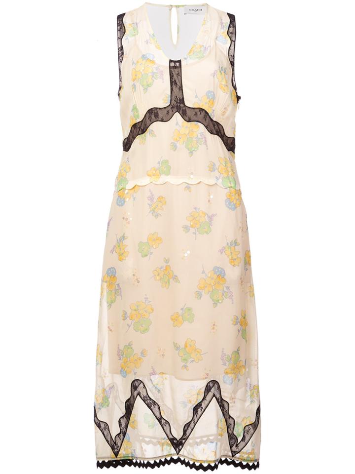 Coach Forest Floral Print Sleeveless Dress - Yellow & Orange
