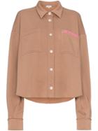 Natasha Zinko Text Print Button Down Jersey Cotton Blend Shirt - Nude