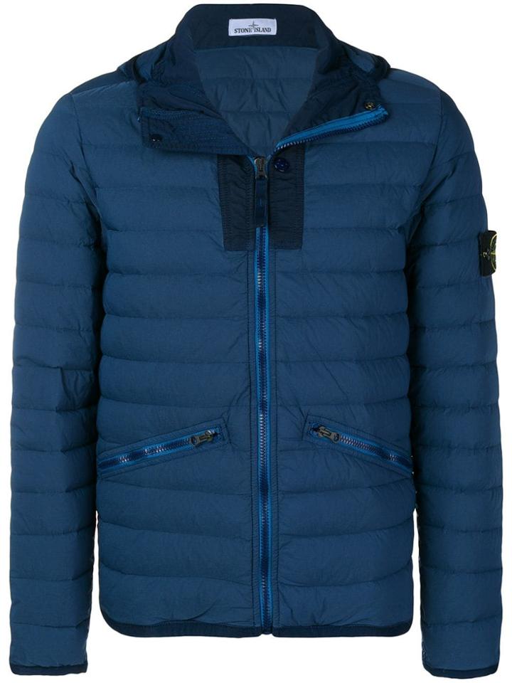 Stone Island Logo Patch Down Jacket - Blue