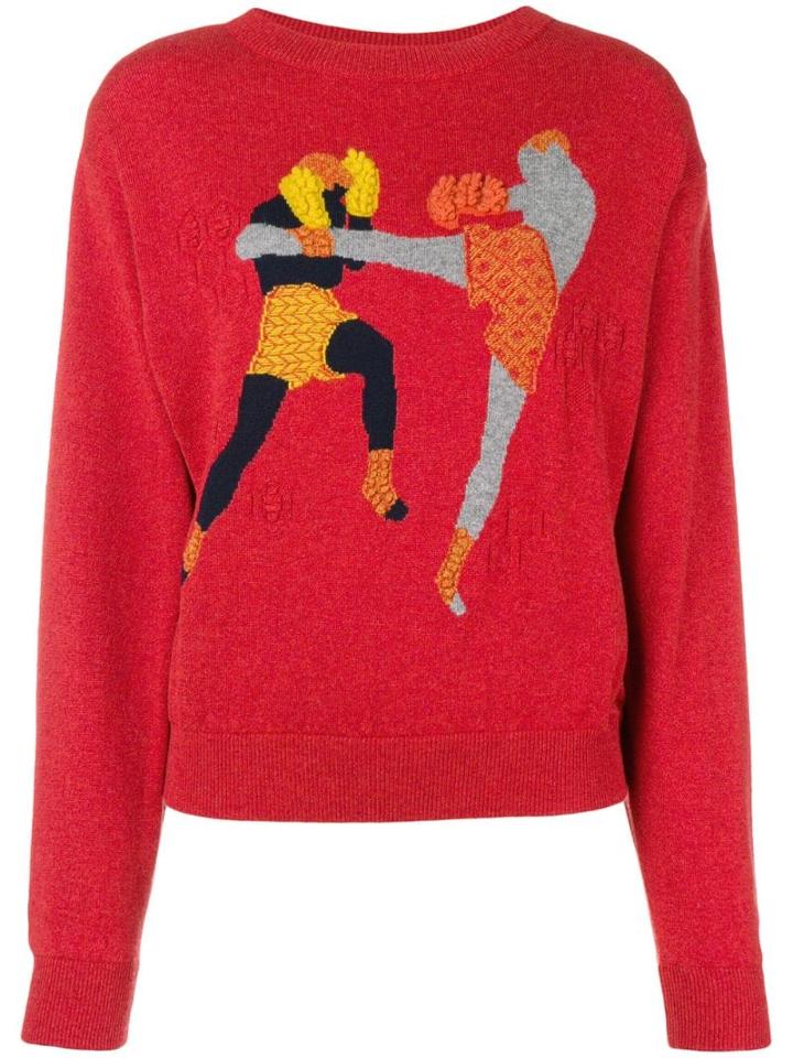 Barrie Chessboxing Cashmere Round Neck Pullover - Red