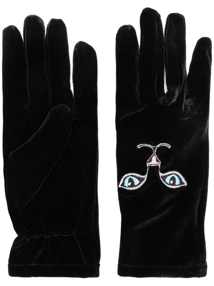 Vivetta Cat Embroidered Mittens - Black