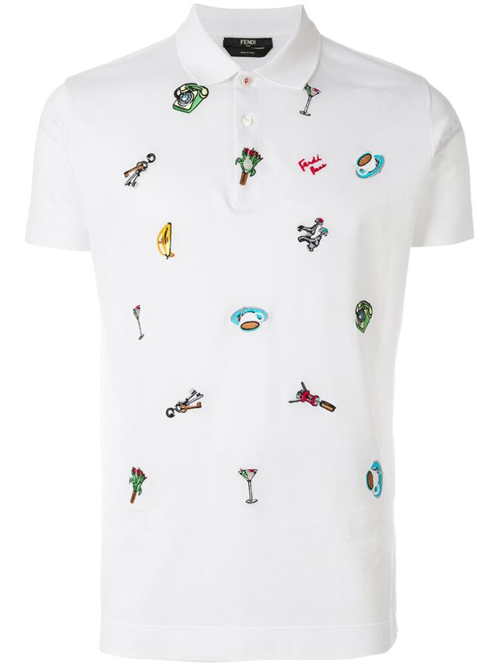 Fendi Embroidered Polo Shirt - White