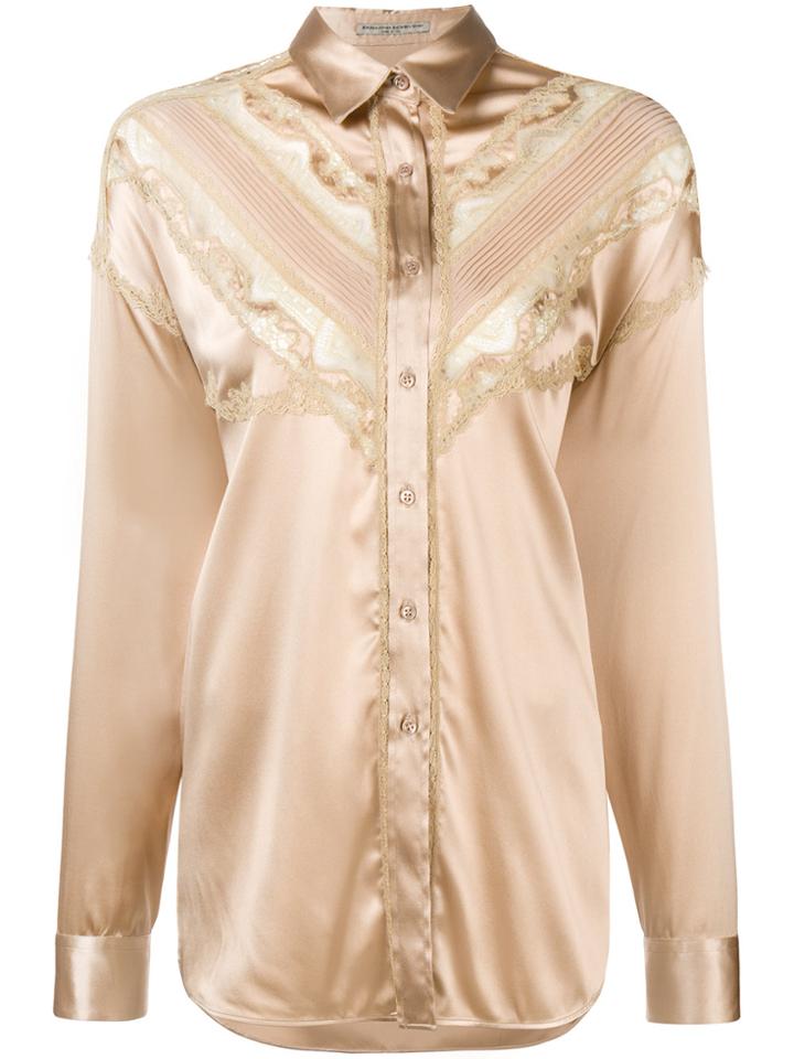 Ermanno Scervino Lace Trim Satin Shirt - Nude & Neutrals
