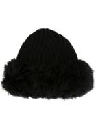 Dolce & Gabbana Fur Trim Ribbed Hat, Size: Small, Black, Cashmere
