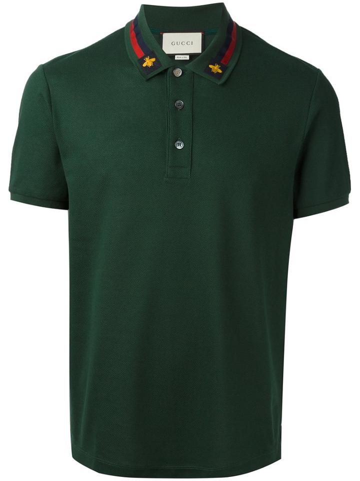 Gucci House Web Embroidered Polo Shirt, Men's, Size: Large, Green, Cotton/spandex/elastane