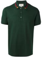 Gucci House Web Embroidered Polo Shirt, Men's, Size: Large, Green, Cotton/spandex/elastane