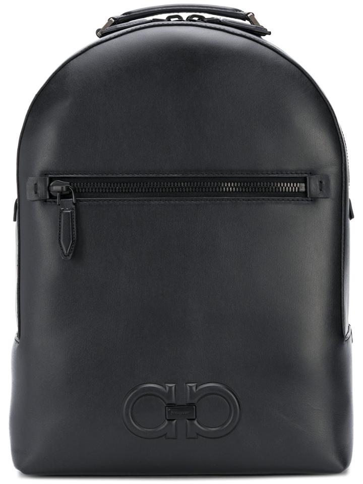 Salvatore Ferragamo Double Gancio Leather Backpack - Black