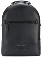 Salvatore Ferragamo Double Gancio Leather Backpack - Black