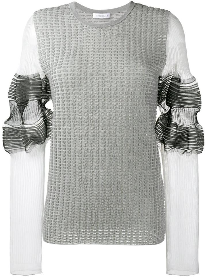 J.w.anderson Pleated Sheer Sleeve Top, Women's, Size: Xs, Grey, Cotton/polyamide/polyester/spandex/elastane