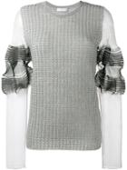 J.w.anderson Pleated Sheer Sleeve Top, Women's, Size: Xs, Grey, Cotton/polyamide/polyester/spandex/elastane