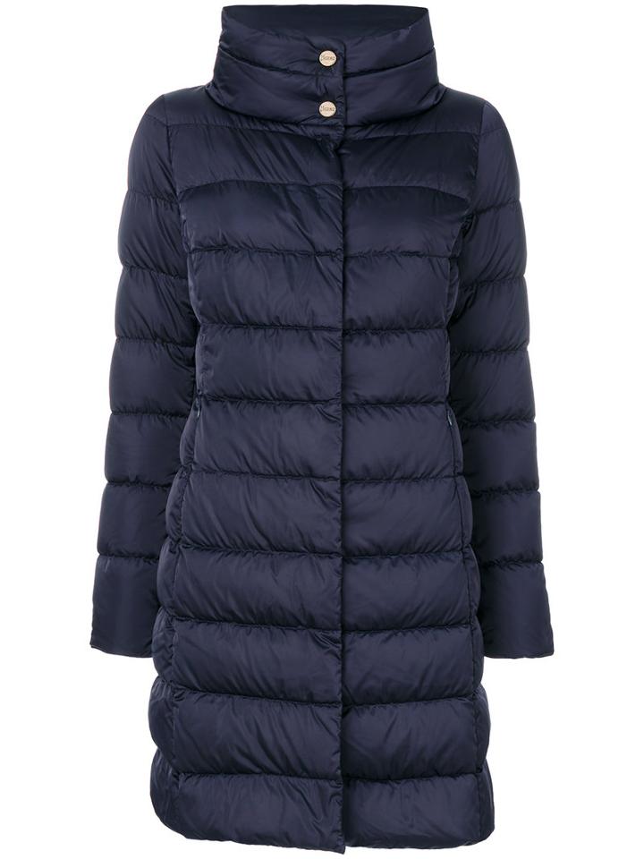Herno - Funnel Neck Coat - Women - Feather Down/polyamide/polyester/duck Feathers - 42, Blue, Feather Down/polyamide/polyester/duck Feathers