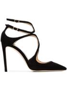 Jimmy Choo Black Lancer Pointed Toe Leather Strappy Pumps