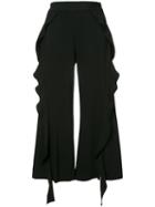 Jonathan Simkhai Ruffle Detail Cropped Trousers, Women's, Size: 10, Black, Viscose