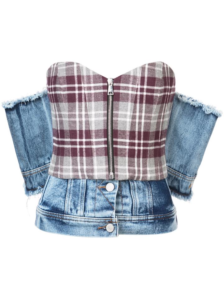 Natasha Zinko Plaid And Denim Bustier Top - Blue