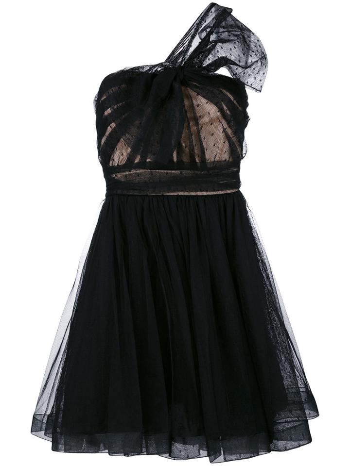 Single Shoulder Flared Dress - Women - Polyamide/polyester - 44, Black, Polyamide/polyester, Red Valentino