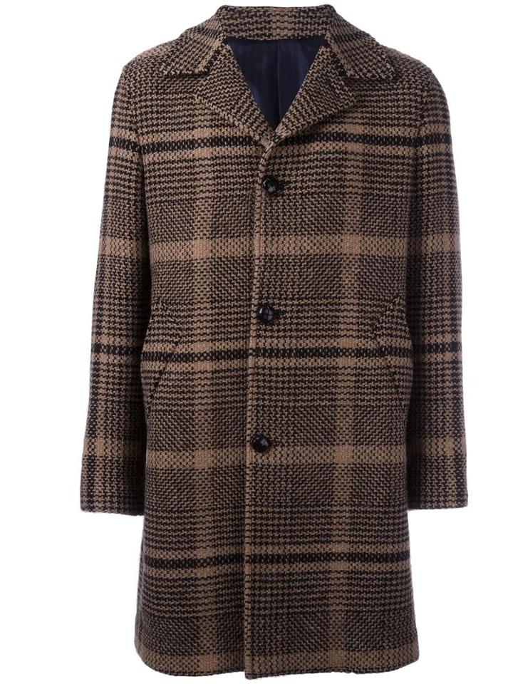 Mp Massimo Piombo Textured Checked Coat, Men's, Size: 46, Brown, Polyamide/cupro/wool/other Fibers