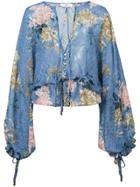 We Are Kindred Floral Sheer Blouse - Blue