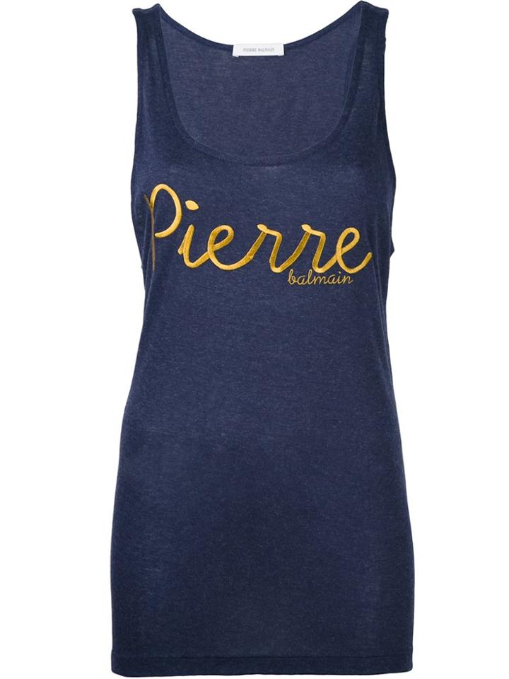 Pierre Balmain Embroidered Logo Tank Top - Blue