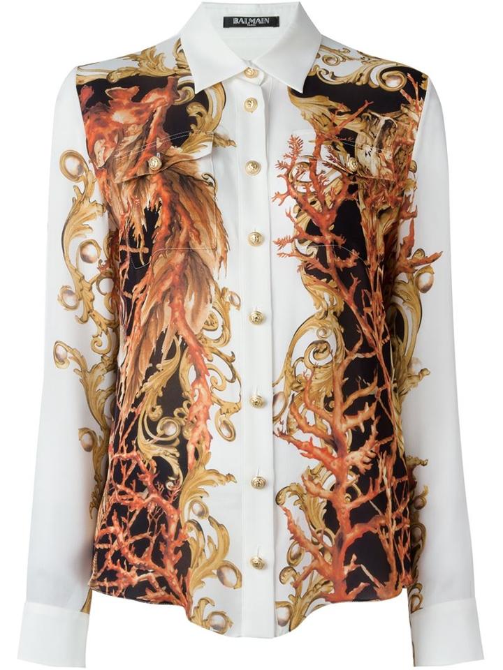 Balmain Baroque Print Shirt, Women's, Size: 36, White, Silk