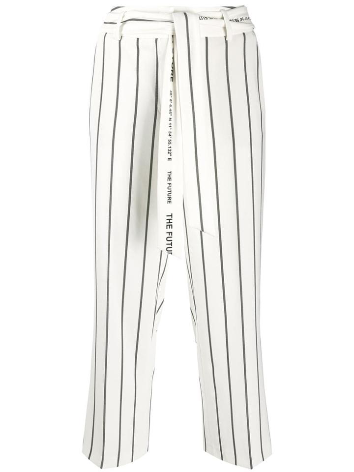 Cambio Logo Tape Striped Cropped Trouseers - Neutrals