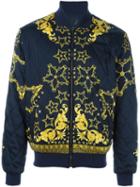 Versace Collection Baroque Star Bomber Jacket, Men's, Size: 50, Blue, Acrylic/polyamide/polyester/wool
