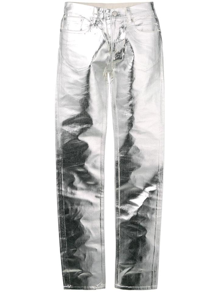 Mm6 Maison Margiela Metallic Slim-fit Trousers - Silver