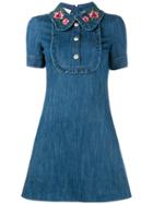 Gucci Embroidered Collar Denim Dress - Blue